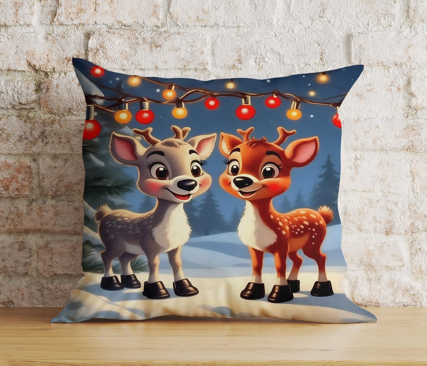 Cute Christmas Puppies Baby Deers Winter Cushion Cover