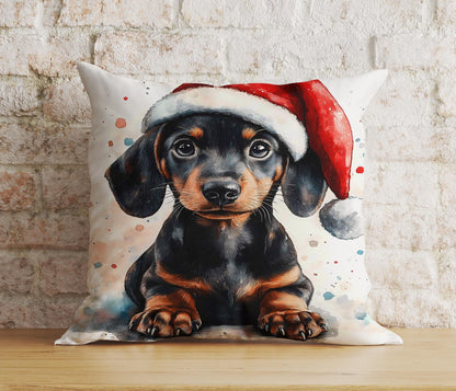 Cute Christmas Puppies Dogs Santa Hat Cushion Cover