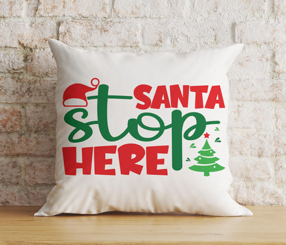 Santa Stop Here Red Christmas Decor Cushion Cover