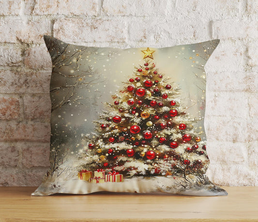 Christmas Trees Pink Snowy Winter Landscape Cushion Cover