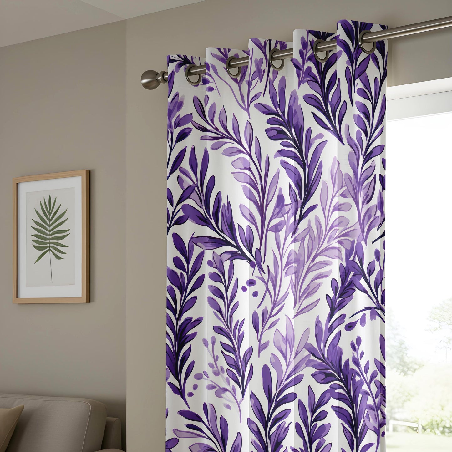 Elegant Purple Floral Curtains for Living Room, Abstract Purple Curtains