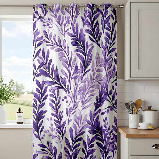 Elegant Purple Floral Curtains for Living Room, Abstract Purple Curtains