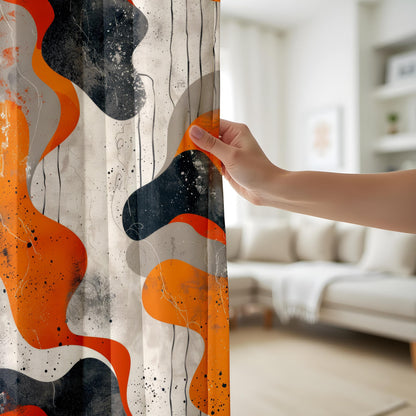 Abstract Modern Living Room Curtains, Orange and Grey Contemporary Drapes