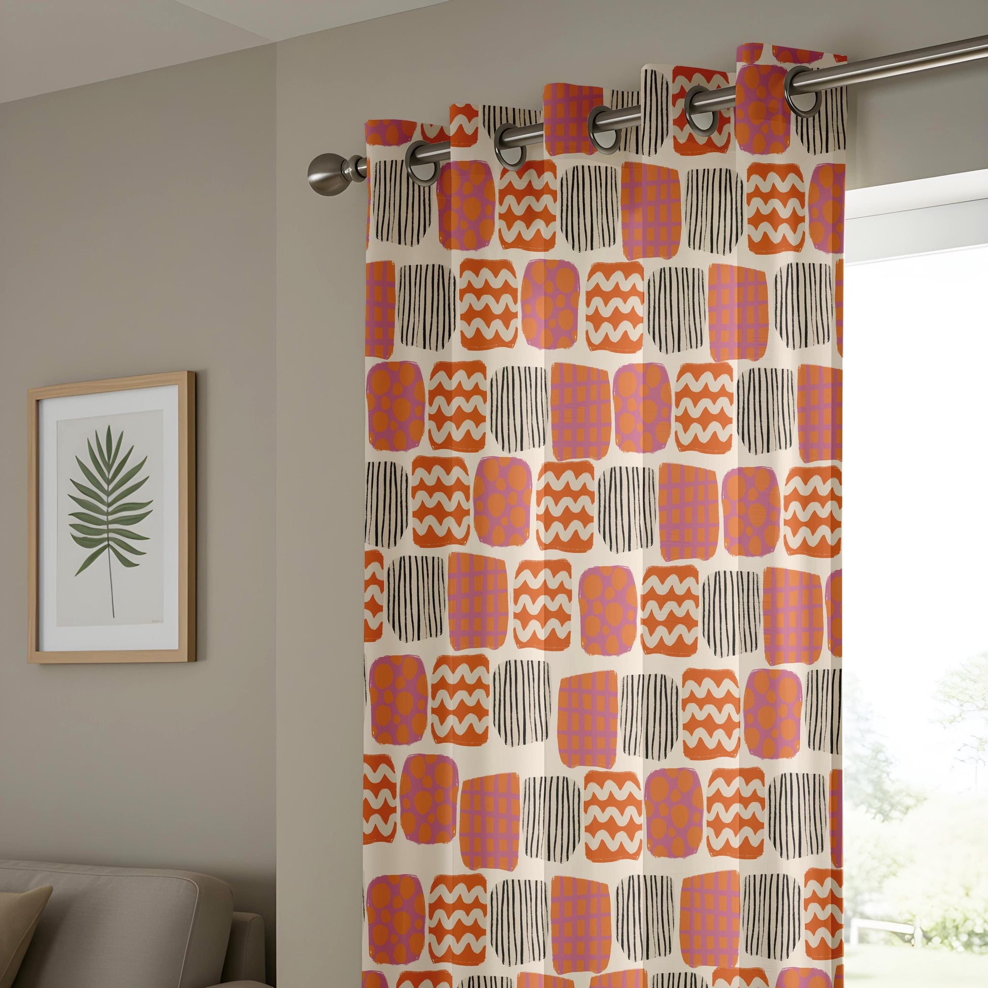 Onay Retro Geometric Curtains – Orange Purple Abstract Print Drapes