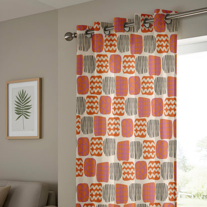 Onay Retro Geometric Curtains – Orange Purple Abstract Print Drapes