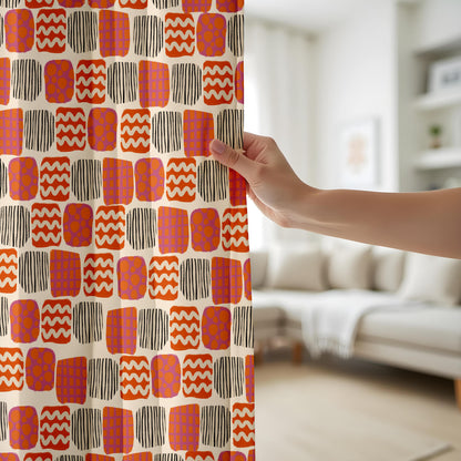 Onay Retro Geometric Curtains – Orange Purple Abstract Print Drapes