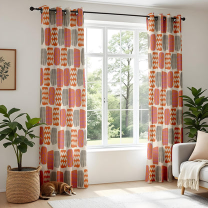 Onay Retro Geometric Curtains – Orange Purple Abstract Print Drapes