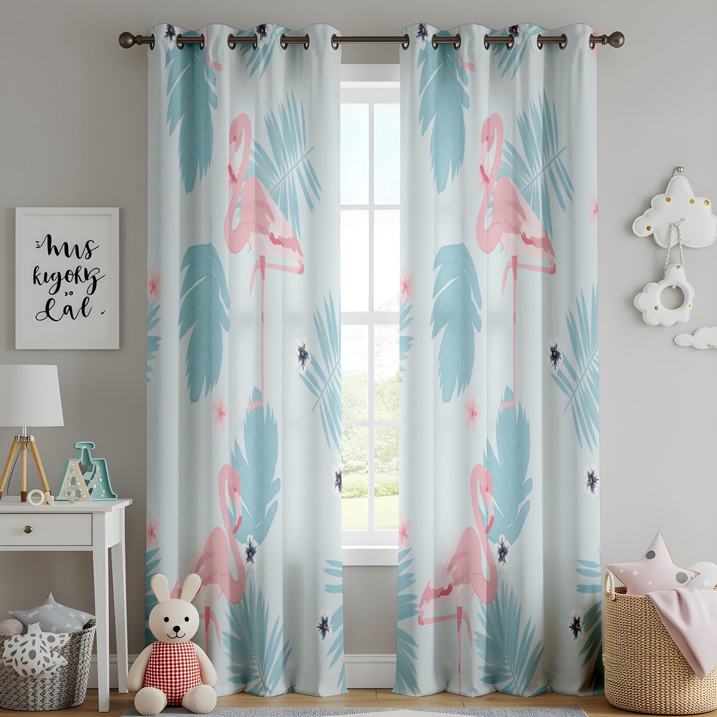 Onay Pastel Flamingo Blackout Window Curtains – Floral Tropical Decor