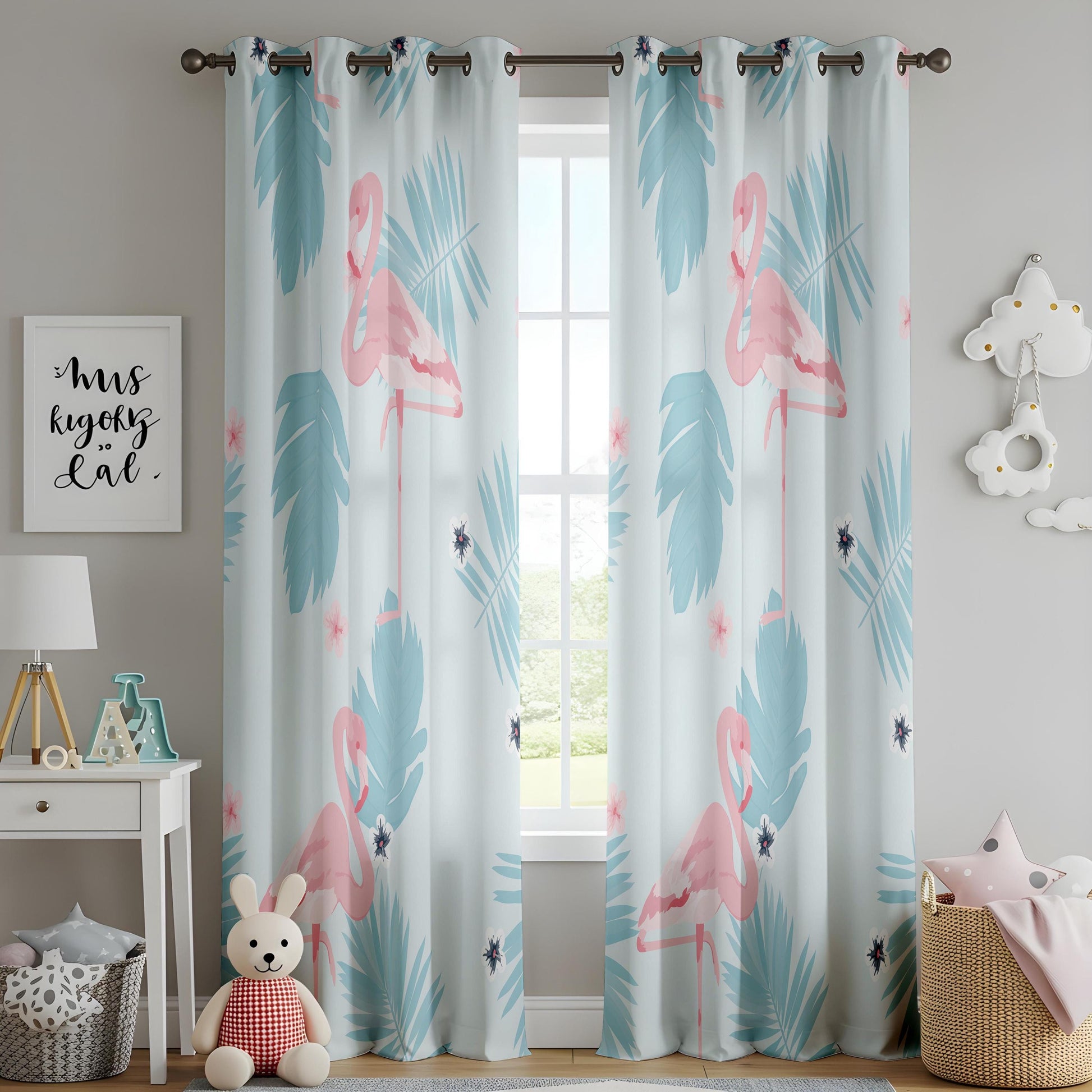 Onay Pastel Flamingo Blackout Window Curtains – Floral Tropical Decor