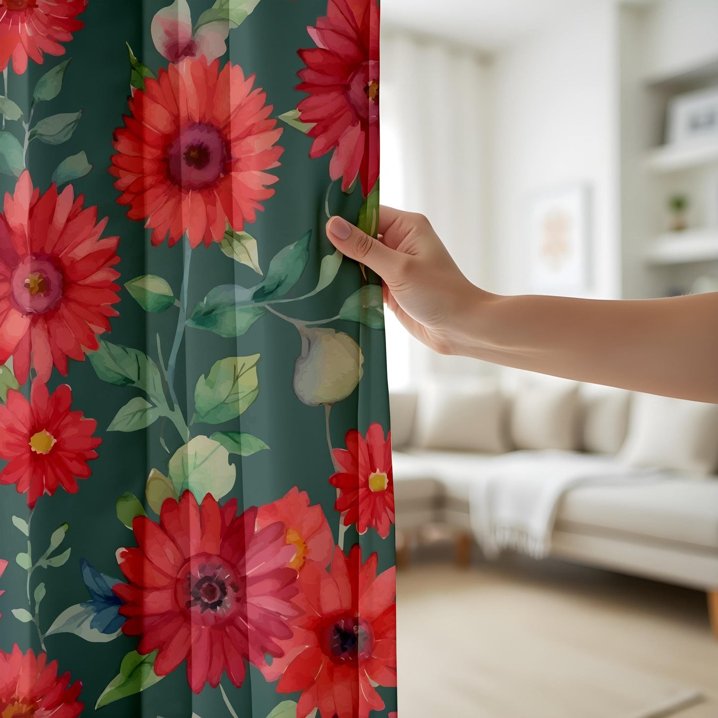 Onay Red Floral Window Curtains – Watercolor Flower Window Drapes