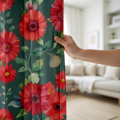 Onay Red Floral Window Curtains – Watercolor Flower Window Drapes