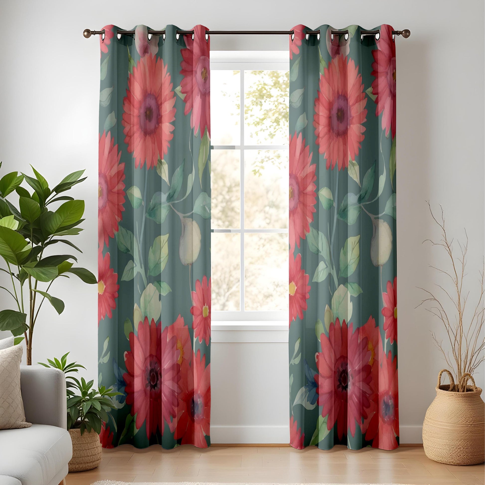 Onay Red Floral Window Curtains – Watercolor Flower Window Drapes