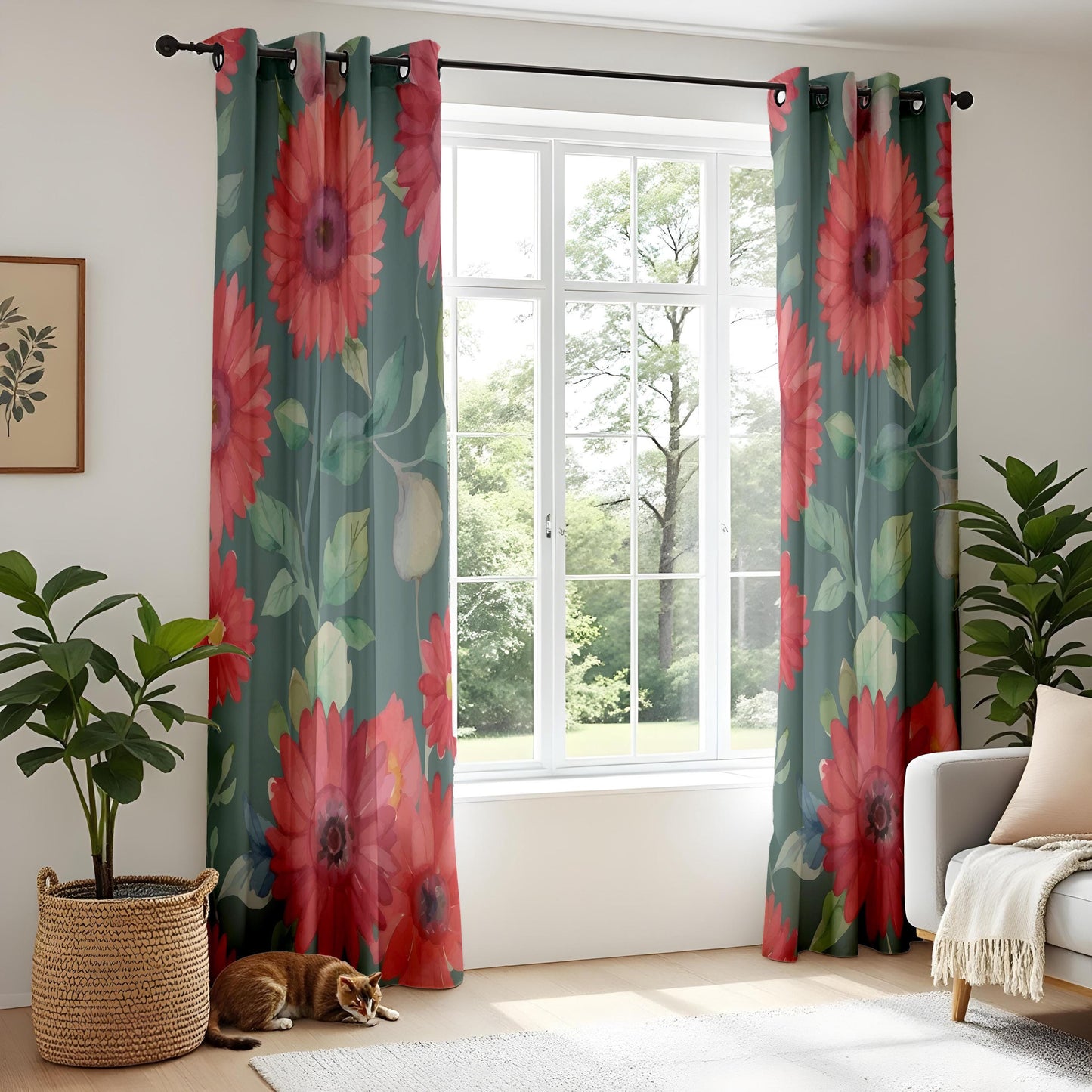 Onay Red Floral Window Curtains – Watercolor Flower Window Drapes