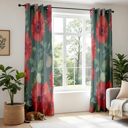 Onay Red Floral Window Curtains – Watercolor Flower Window Drapes