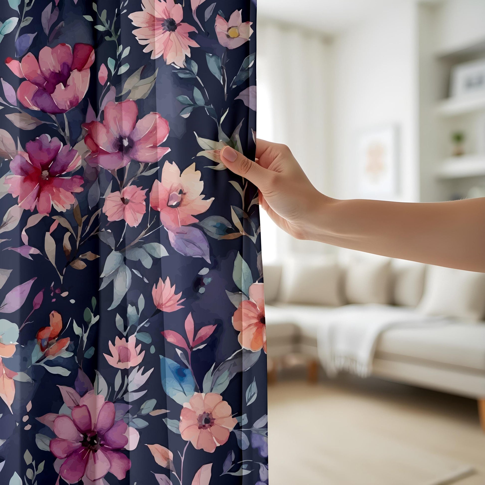 Onay Bold Watercolor Floral Curtains – Large Red Flower Window Drapes