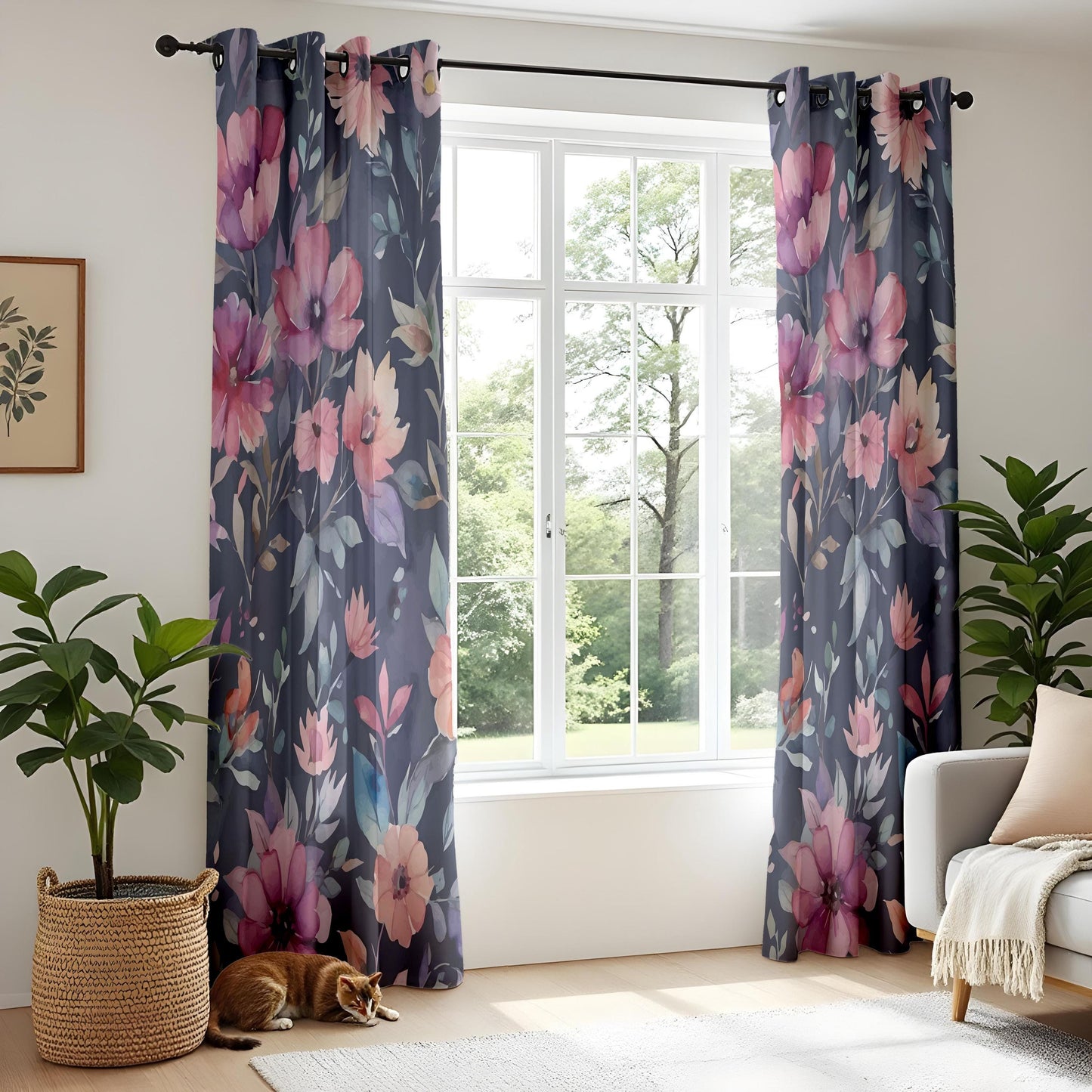 Onay Bold Watercolor Floral Curtains – Large Red Flower Window Drapes