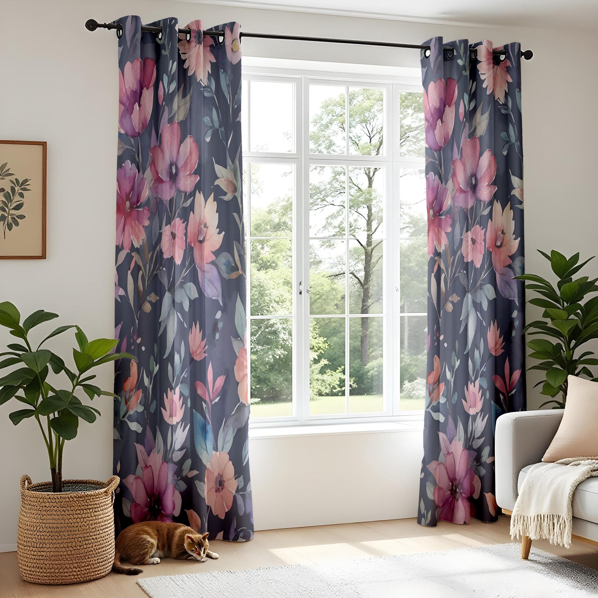 Onay Bold Watercolor Floral Curtains – Large Red Flower Window Drapes