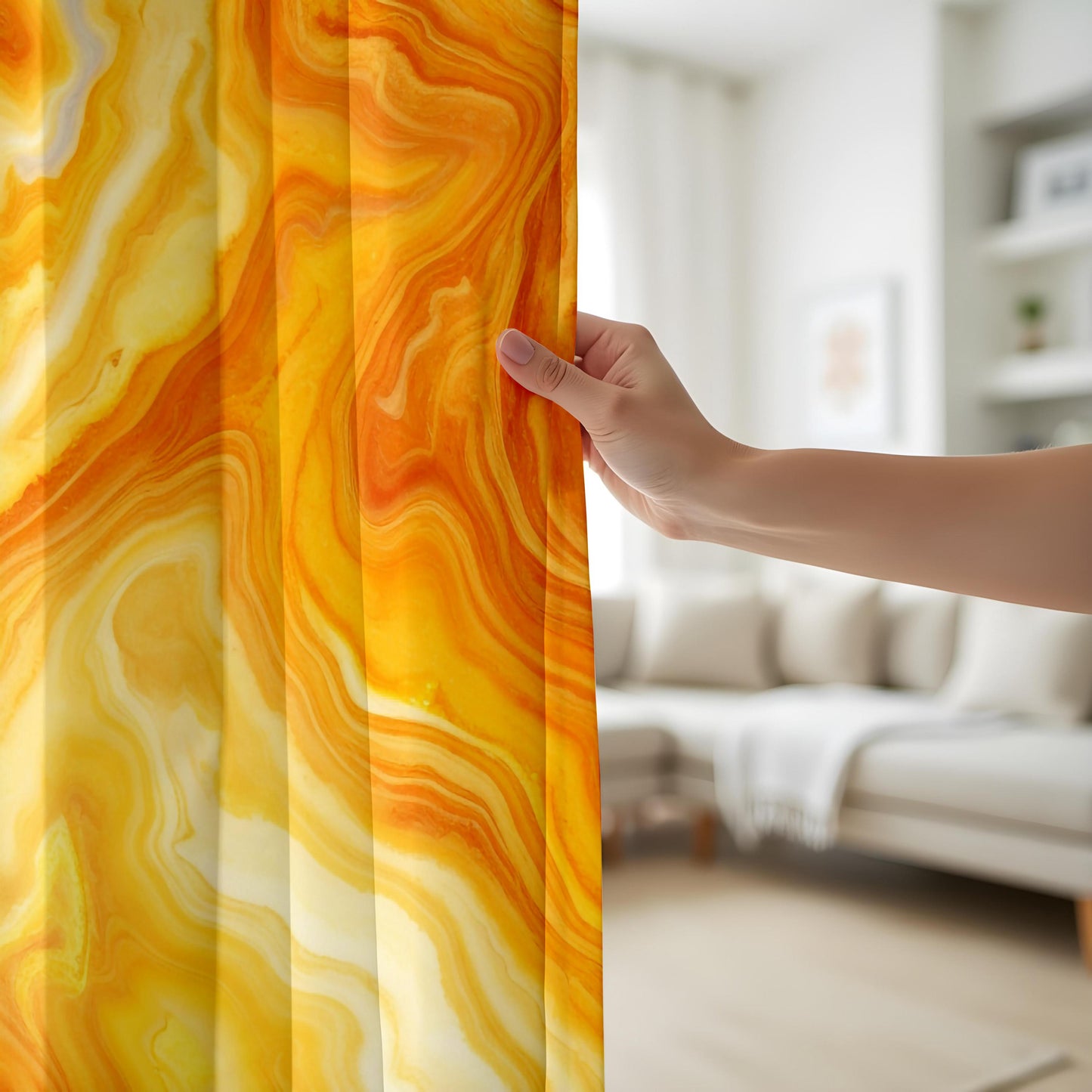 Onay Colorful Abstract Curtains – Watercolor Ebru Pattern Home Drapes