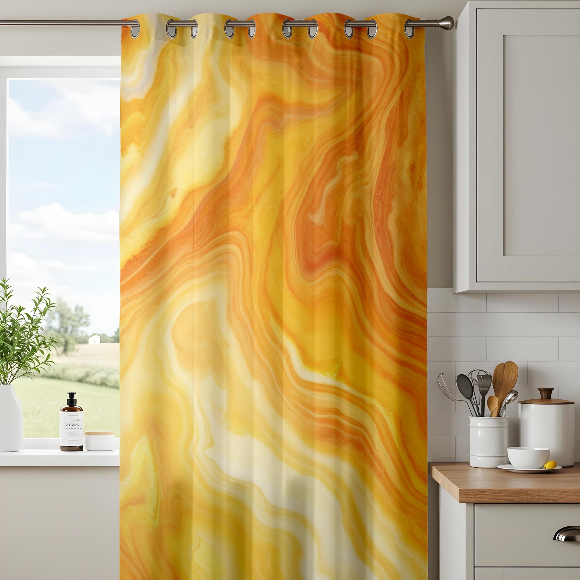 Onay Colorful Abstract Curtains – Watercolor Ebru Pattern Home Drapes
