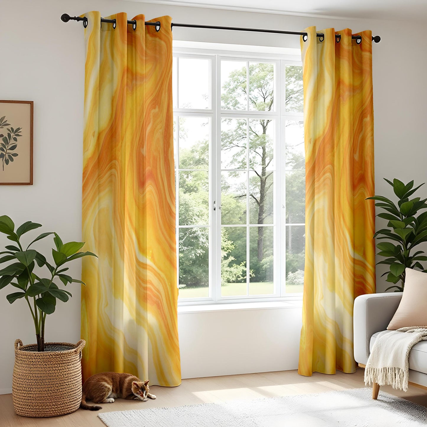Onay Colorful Abstract Curtains – Watercolor Ebru Pattern Home Drapes