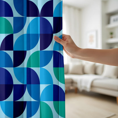 Onay Blue Geometric Abstract Curtains – Mid-Century Modern Style
