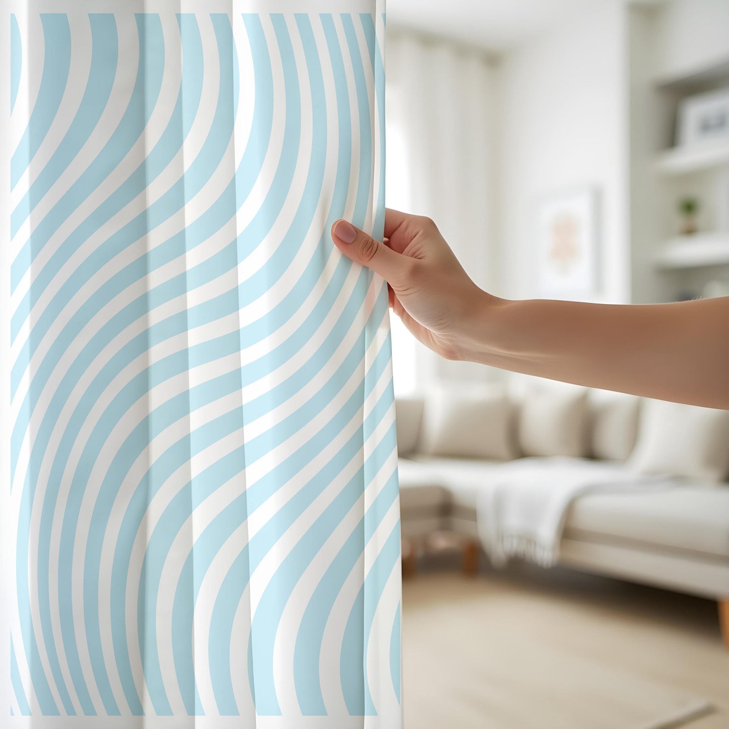 Onay Light Blue Wave Pattern Window Curtains – Coastal Decor