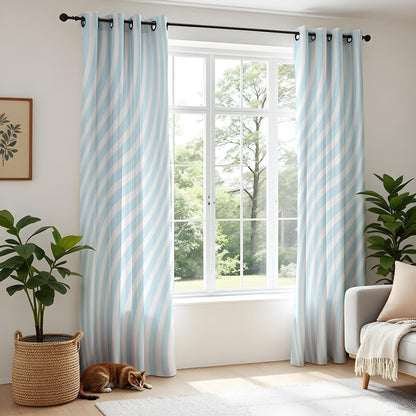 Onay Light Blue Wave Pattern Window Curtains – Coastal Decor
