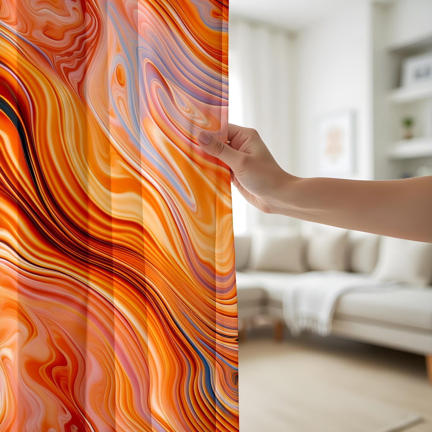Abstract Swirls Window Curtains, Modern Artistic Flow Design