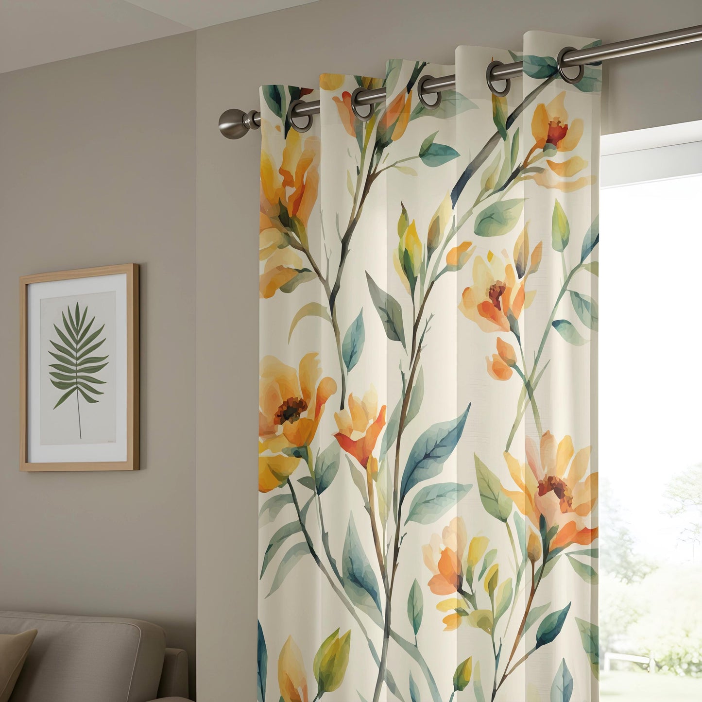 Onay Watercolor Floral Curtains – Red Orange Botanical Drapes