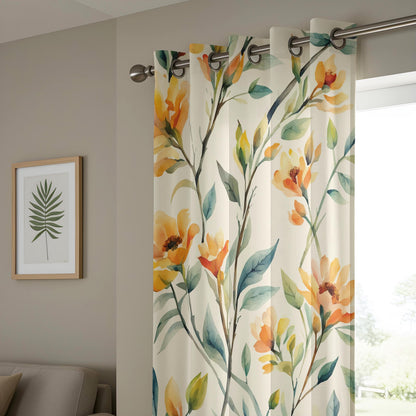 Onay Watercolor Floral Curtains – Red Orange Botanical Drapes