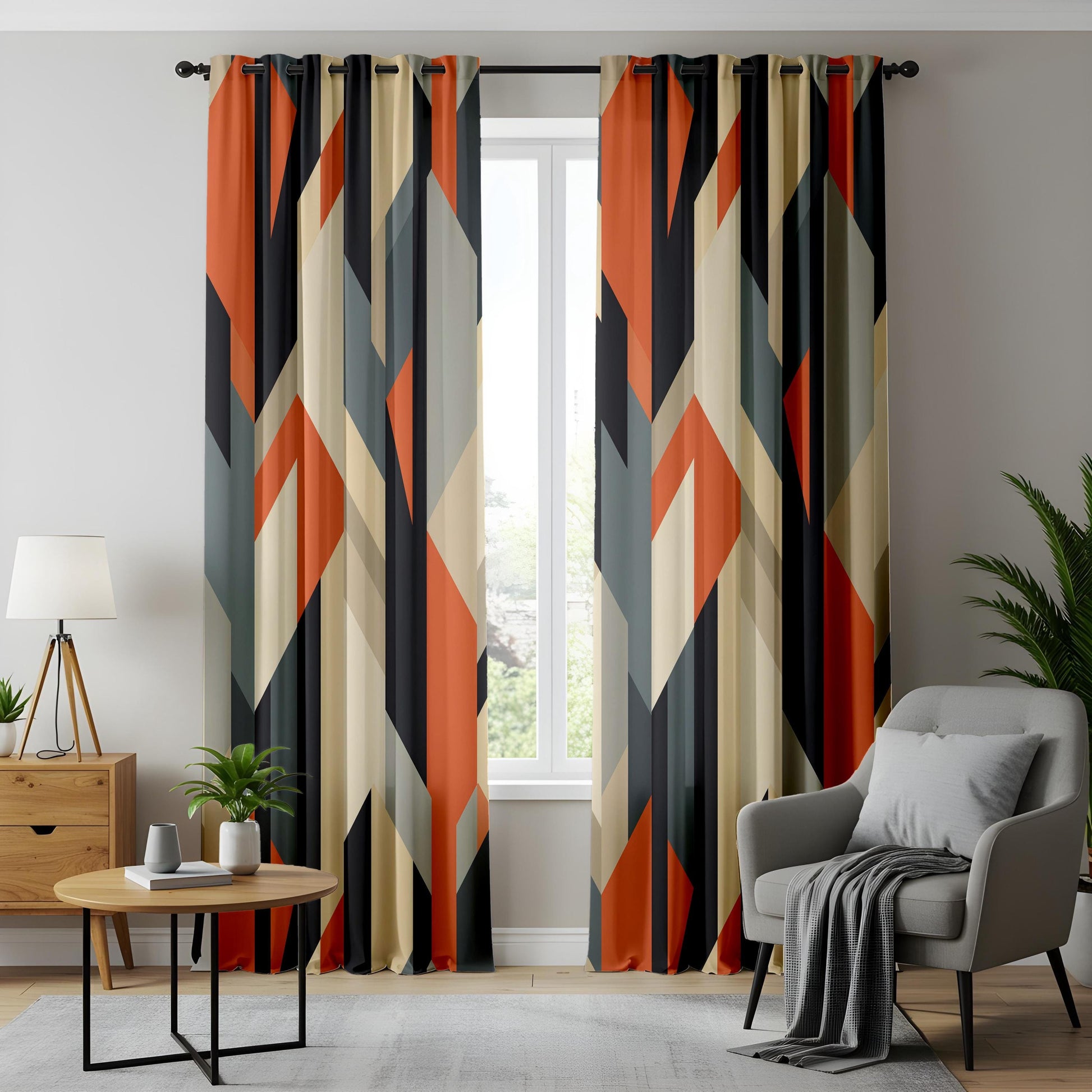 Onay Geometric Color Block Window Curtains – Modern Abstract Drapes