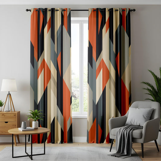 Onay Geometric Color Block Window Curtains – Modern Abstract Drapes