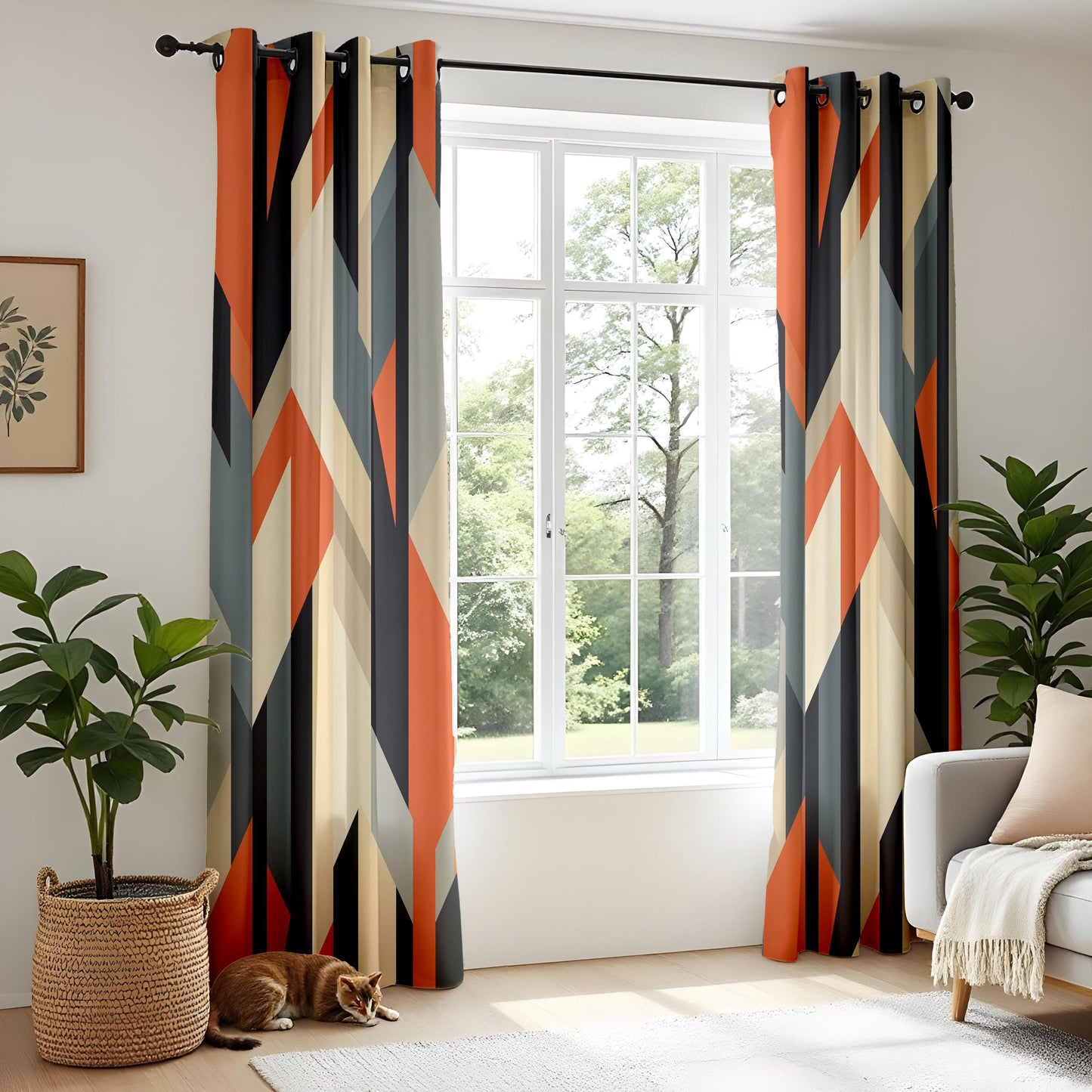 Onay Geometric Color Block Window Curtains – Modern Abstract Drapes