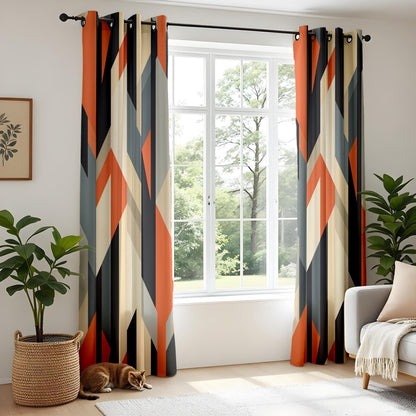 Onay Geometric Color Block Window Curtains – Modern Abstract Drapes