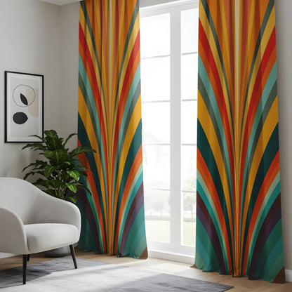 Onay Retro Sunburst Curtains – 70s Rainbow Stripe Drapes