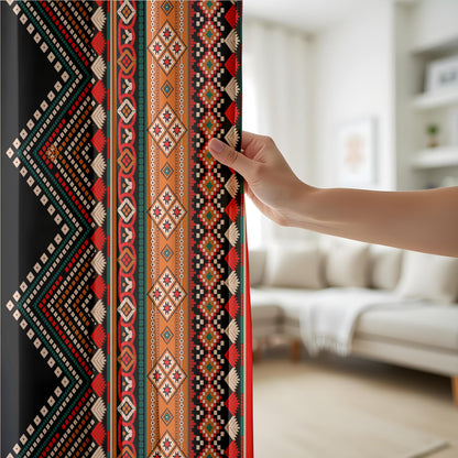 Aztec Patterned Curtains, Vibrant Red & Orange Living Room Drapes