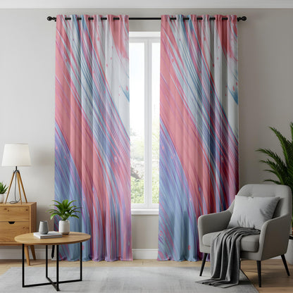 Pastel Abstract Curtains for Living Room, Pink Blue Swirl Window Drapes