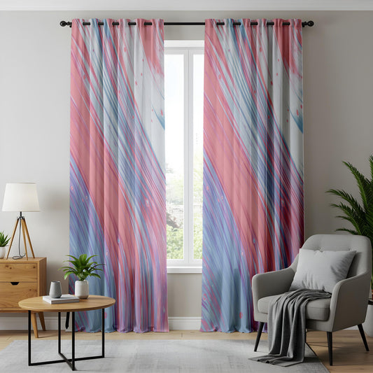 Pastel Abstract Curtains for Living Room, Pink Blue Swirl Window Drapes