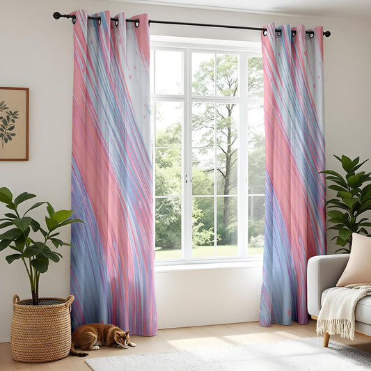 Pastel Abstract Curtains for Living Room, Pink Blue Swirl Window Drapes