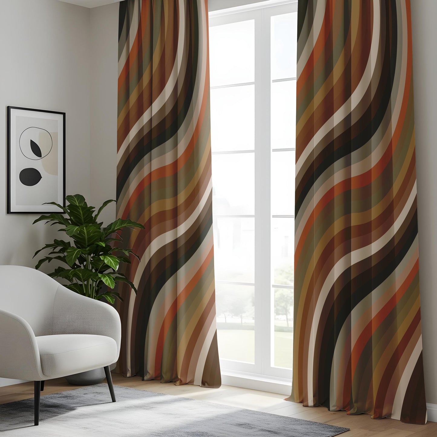 Onay Retro Wave Stripe Window Curtains – 70s Inspired Design