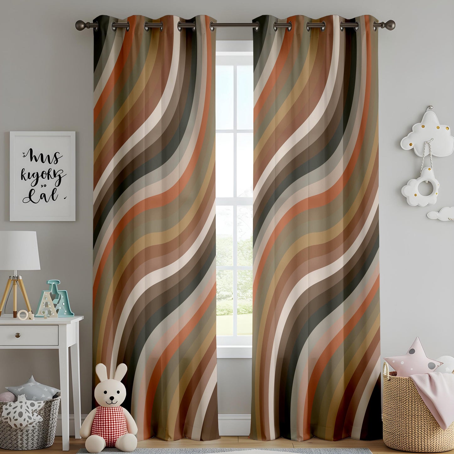 Onay Retro Wave Stripe Window Curtains – 70s Inspired Design