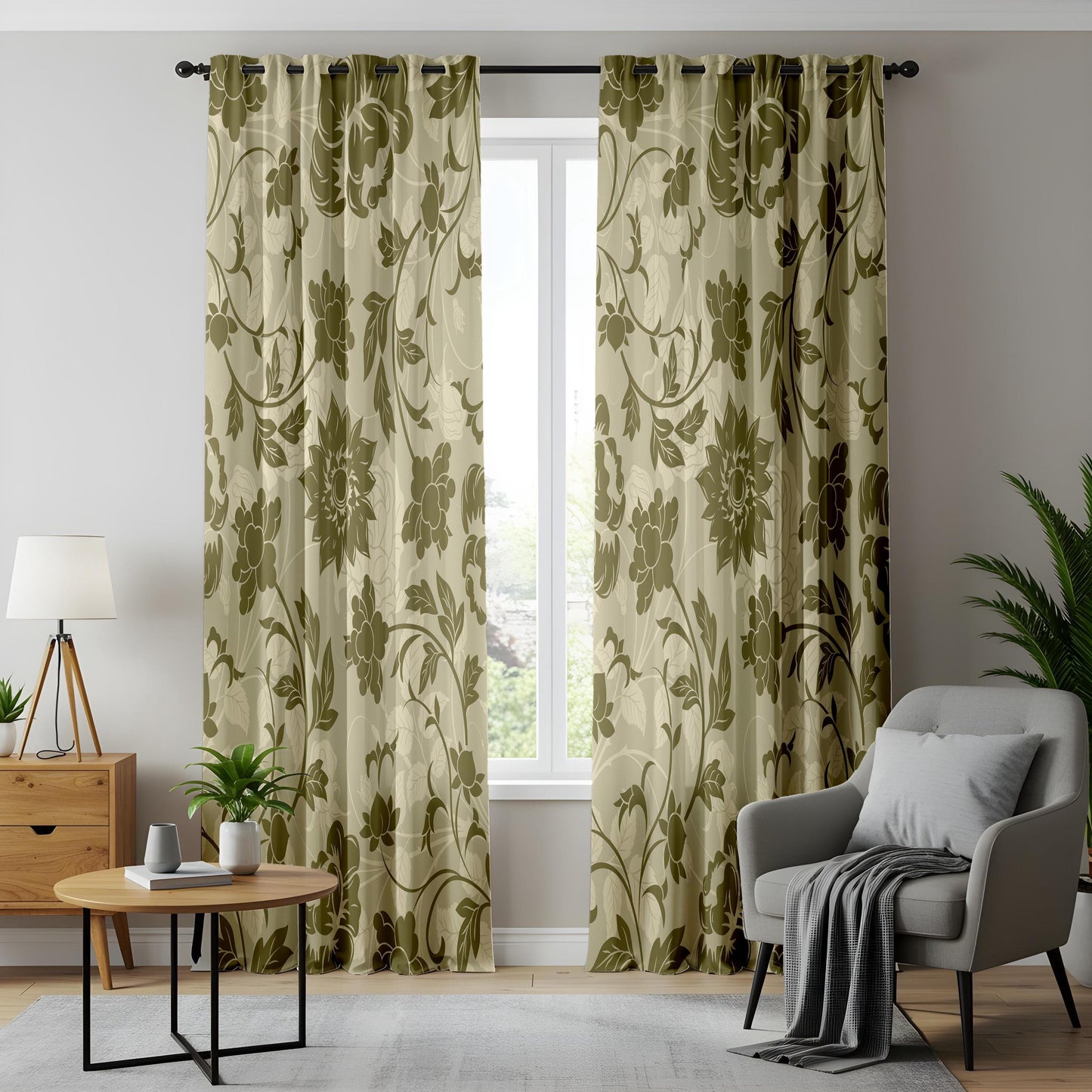 Onay Floral Window Curtains – White Mustard Flower Pattern