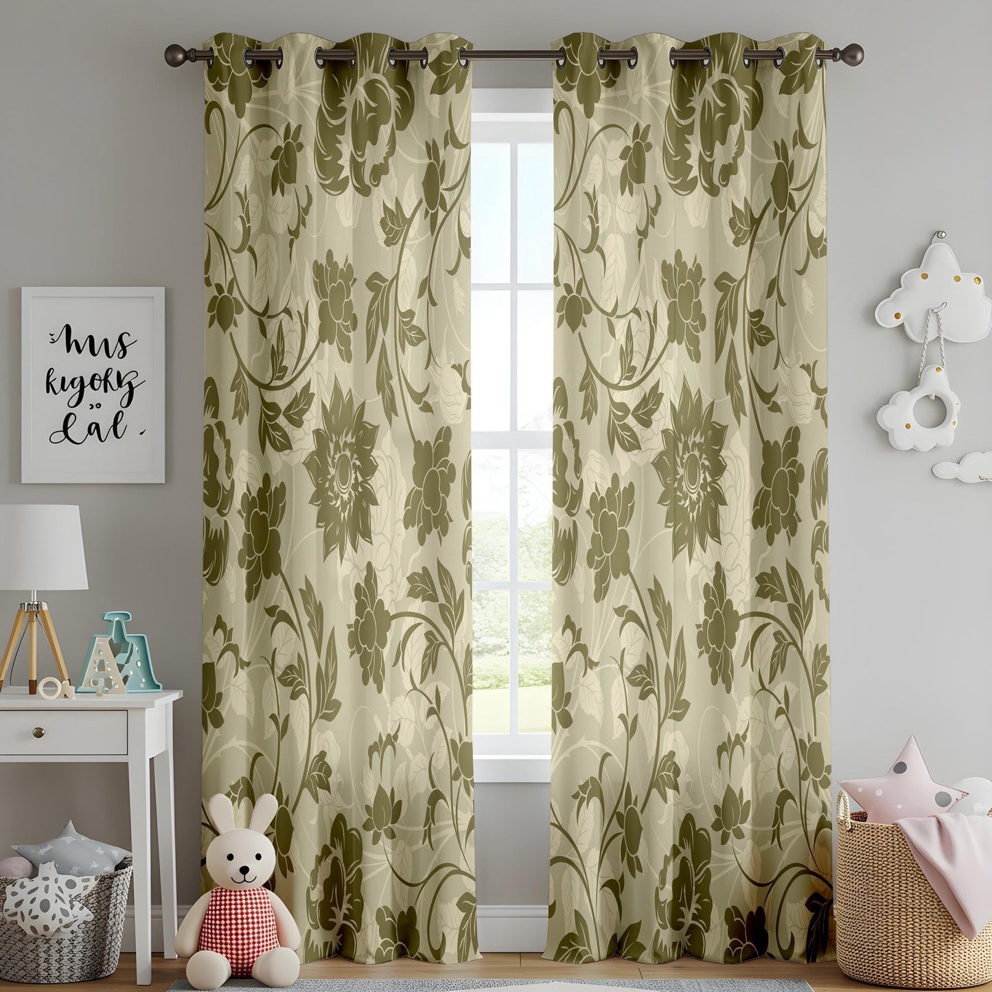 Onay Floral Window Curtains – White Mustard Flower Pattern