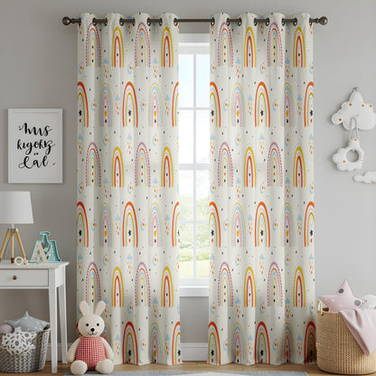 Scandi Rainbow Curtains – Pastel Cloud & Star Nursery Drapes