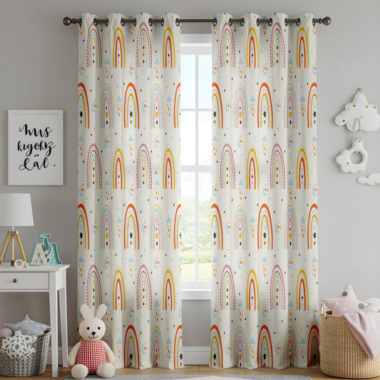 Scandi Rainbow Curtains – Pastel Cloud & Star Nursery Drapes