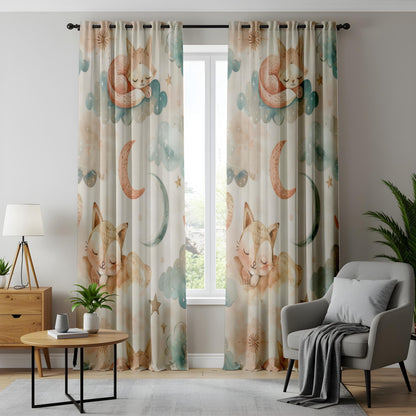 Onay Sleeping Fox Nursery Curtains – Pastel Moon Cloud Print