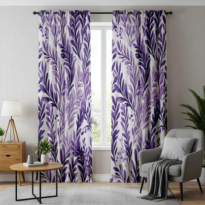 Elegant Purple Floral Curtains for Living Room, Abstract Purple Curtains