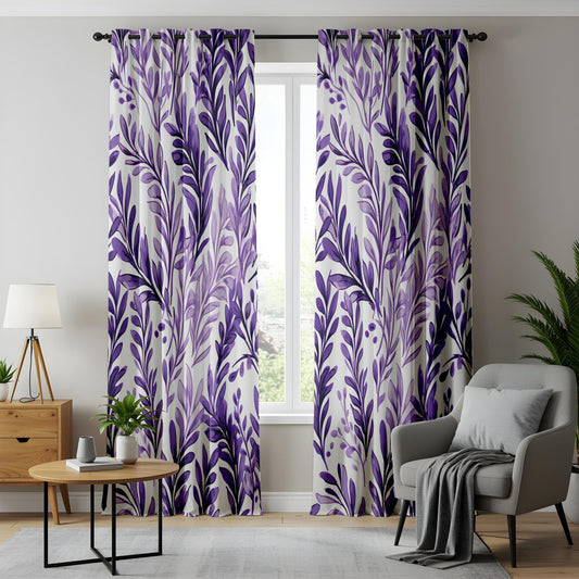 Elegant Purple Floral Curtains for Living Room, Abstract Purple Curtains