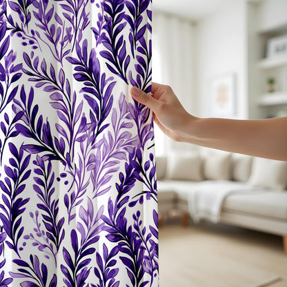 Elegant Purple Floral Curtains for Living Room, Abstract Purple Curtains