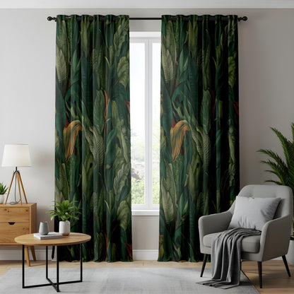 Luxury Jungle Curtains – Deep Green Botanical Leaf Drapes